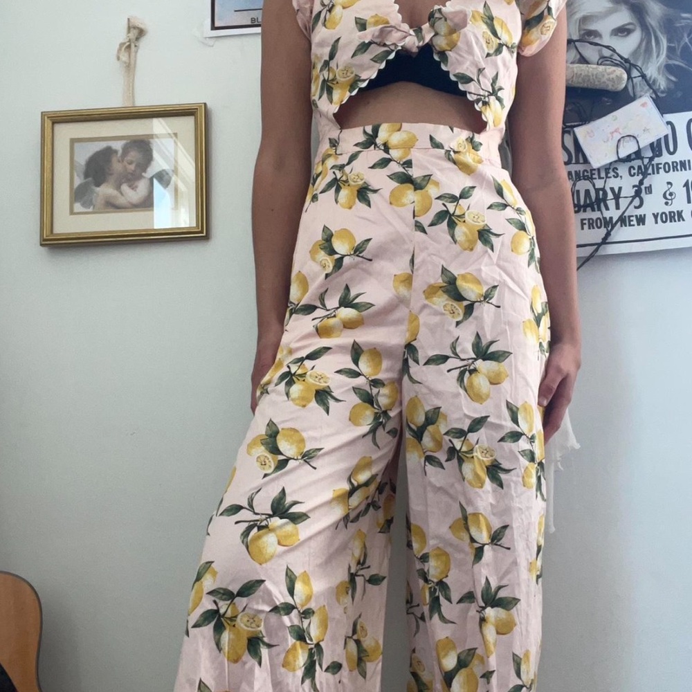 Lemon Love Shack Fancy inspired palazzo scallop jumpsuit -sizes medium and large - Picture 2 of 5